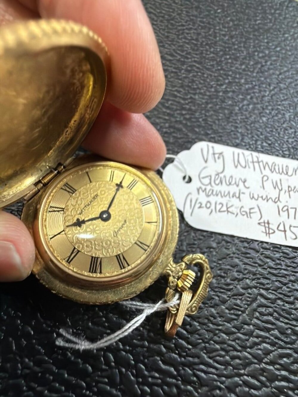 Wittnauer Geneve Pocket Watch Vintage Swiss Manual Wind 17J Gold Tone Roman